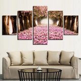 Cherry Blossom Forest Flowers Nature Tree Path 5 Piece Canvas Wall Art Painting Wallpaper Poster Picture Print Photo Decor