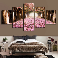 Cherry Blossom Forest Flowers Nature Tree Path 5 Piece Canvas Wall Art Painting Wallpaper Poster Picture Print Photo Decor