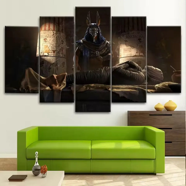 Egyptian Anubis Pharaoh Mummy 5 Piece Canvas Wall Art Painting Wallpaper Poster Picture Print Photo Decor