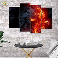 Smoky Red Flame Fire Flower Fiery 4 Piece Canvas Wall Art Painting Wallpaper Poster Picture Print Photo Decor