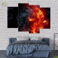 Smoky Red Flame Fire Flower Fiery 4 Piece Canvas Wall Art Painting Wallpaper Poster Picture Print Photo Decor