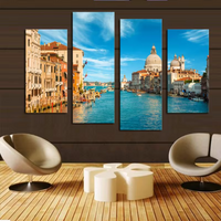 Venice Italy Waterway 4 Piece Canvas Wall Art Painting Wallpaper Poster Picture Print Photo Decor