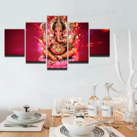 Ganesha Elephant Head Hindu Hinduism 5 Piece Canvas Wall Art Painting Wallpaper Poster Picture Print Photo Decor