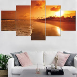 Golden Sunset Tropical Beach Ocean Wave 5 Piece Canvas Wall Art Painting Wallpaper Poster Picture Print Photo Decor