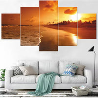 Golden Sunset Tropical Beach Ocean Wave 5 Piece Canvas Wall Art Painting Wallpaper Poster Picture Print Photo Decor