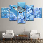 Elegant Flowers Blue Hydrangea And Butterfly 5 Piece Canvas Wall Art Painting Wallpaper Poster Picture Print Photo Decor