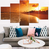 Golden Sunset Tropical Beach Ocean Wave 5 Piece Canvas Wall Art Painting Wallpaper Poster Picture Print Photo Decor