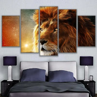 Abstract Majestic Lion King Animal Space 5 Piece Canvas Wall Art Painting Wallpaper Poster Picture Print Photo Decor