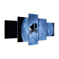 E.T Movie Moon Cycling 5 Piece Canvas Wall Art Painting Wallpaper Poster Picture Print Photo Decor