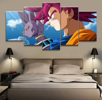 Dragon Ball Beerus and Super Saiyan God Goku Anime 5 Piece Canvas Wall Art Painting Wallpaper Poster Picture Print Photo Decor