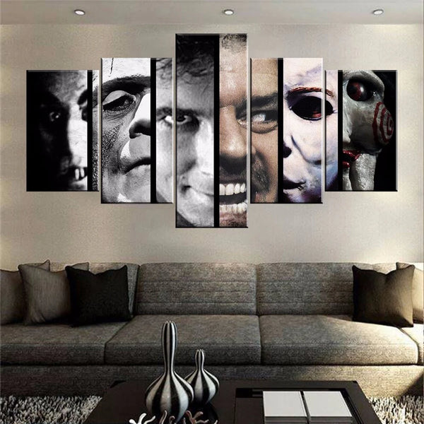 Faces Of Horror Movies Halloween Scary 5 Piece Canvas Wall Art Painting Wallpaper Poster Picture Print Photo Decor