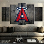 California Angels MLB Baseball Sports Team Logo Barnwood 5 Piece Canvas Wall Art Painting Wallpaper Poster Picture Print Photo Decor