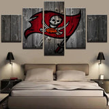 Tampa Bay Buccaneers Rustic Wood NFL Football Team 5 Piece Canvas Wall Art Painting Wallpaper Poster Picture Print Photo Decor