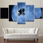 E.T Movie Moon Cycling 5 Piece Canvas Wall Art Painting Wallpaper Poster Picture Print Photo Decor