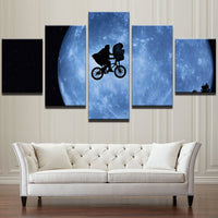 E.T Movie Moon Cycling 5 Piece Canvas Wall Art Painting Wallpaper Poster Picture Print Photo Decor