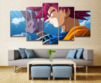 Dragon Ball Beerus and Super Saiyan God Goku Anime 5 Piece Canvas Wall Art Painting Wallpaper Poster Picture Print Photo Decor