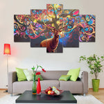 Abstract Colorful Deer Antler 5 Piece Canvas Wall Art Painting Wallpaper Poster Picture Print Photo Decor