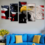 Bald Eagle American Flag Soldiers 5 Piece Canvas Wall Art Painting Wallpaper Poster Picture Print Photo Decor