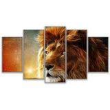 Abstract Majestic Lion King Animal Space 5 Piece Canvas Wall Art Painting Wallpaper Poster Picture Print Photo Decor