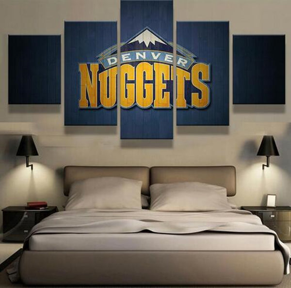 Denver Nuggets Basketball NBA Sports Team 5 Piece Canvas Wall Art Painting Wallpaper Poster Picture Print Photo Decor