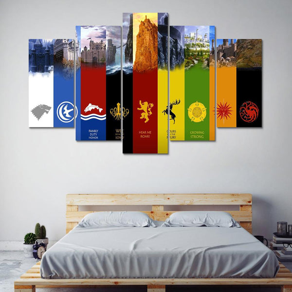 Colorful Houses of Game of Thrones 5 Piece Canvas Wall Art Painting Wallpaper Poster Picture Print Photo Decor