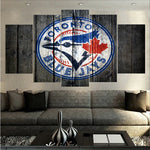 Toronto Blue Jays Wooden Baseball Team Logo 5 Piece Canvas Wall Art Painting Wallpaper Poster Picture Print Photo Decor