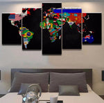 World Flags Map Colorful 5 Piece Canvas Wall Art Painting Wallpaper Poster Picture Print Photo Decor