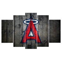 California Angels MLB Baseball Sports Team Logo Barnwood 5 Piece Canvas Wall Art Painting Wallpaper Poster Picture Print Photo Decor