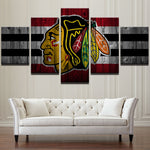 Chicago Blackhawks NHL Hockey Sports Team 5 Piece Canvas Wall Art Painting Wallpaper Poster Picture Print Photo Decor