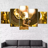 Golden Isis Goddess Egyptian Winged Statue 5 Piece Canvas Wall Art Painting Wallpaper Poster Picture Print Photo Decor