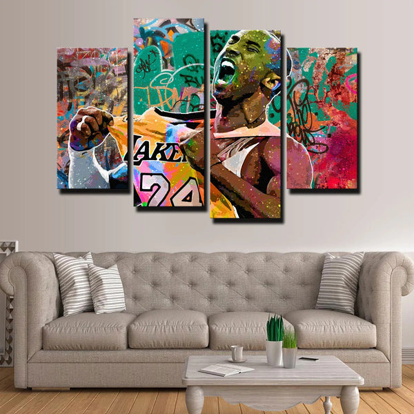 Kobe Bryant The Black Mamba Colorful Graffiti 4 Piece Canvas Wall Art Painting Wallpaper Poster Picture Print Photo Decor