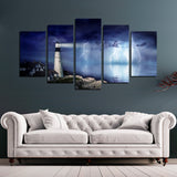 The Nature Scenery Light House Storm Lightning Clouds 5 Piece Canvas Wall Art Painting Wallpaper Poster Picture Print Photo Decor