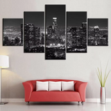 Los Angeles California USA Black & White Skyline City Night 5 Piece Canvas Wall Art Painting Wallpaper Poster Picture Print Photo Decor