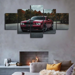 Luxury Dodge Challenger Car Nature Trees 5 Piece Canvas Wall Art Painting Wallpaper Poster Picture Print Photo Decor