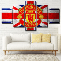Manchester United FC Football Team Logo and England Flag 5 Piece Canvas Wall Art Painting Wallpaper Poster Picture Print Photo Decor