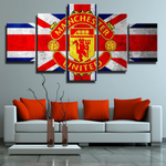 Manchester United FC Football Team Logo and England Flag 5 Piece Canvas Wall Art Painting Wallpaper Poster Picture Print Photo Decor