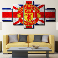 Manchester United FC Football Team Logo and England Flag 5 Piece Canvas Wall Art Painting Wallpaper Poster Picture Print Photo Decor