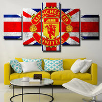 Manchester United FC Football Team Logo and England Flag 5 Piece Canvas Wall Art Painting Wallpaper Poster Picture Print Photo Decor