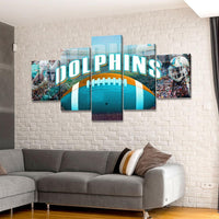 NFL Football Team Miami Dolphins Team Logo 5 Piece Canvas Wall Art Painting Wallpaper Poster Picture Print Photo Decor