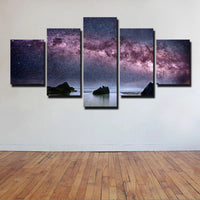 Milky Way Galaxy Over Ocean Night Sky 5 Piece Canvas Wall Art Painting Wallpaper Poster Picture Print Photo Decor