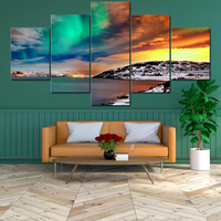 Colorful Aurora Borealis Winter Northern Lights Snowy Mountains Lakes 5 Piece Canvas Wall Art Painting Wallpaper Poster Picture Print Photo Decor