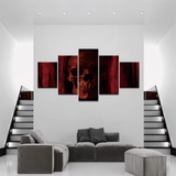 Red Skull Skeleton Wood Texture Death 5 Piece Canvas Wall Art Painting Wallpaper Poster Picture Print Photo Decor