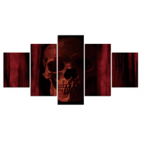 Red Skull Skeleton Wood Texture Death 5 Piece Canvas Wall Art Painting Wallpaper Poster Picture Print Photo Decor