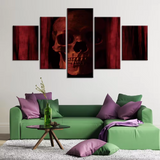 Red Skull Skeleton Wood Texture Death 5 Piece Canvas Wall Art Painting Wallpaper Poster Picture Print Photo Decor