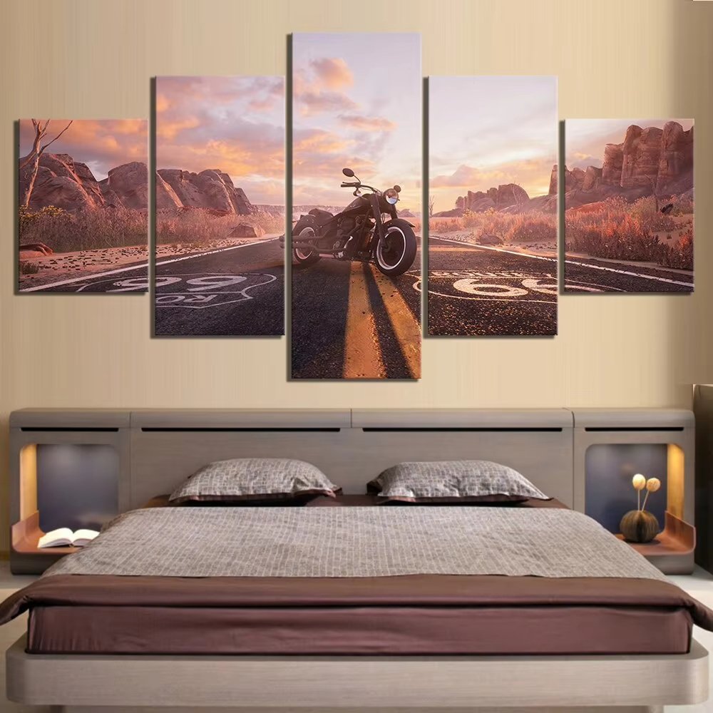Road Numbers Route 66 Motorcycle Vehicle 5 Piece Canvas Wall Art Paint ...