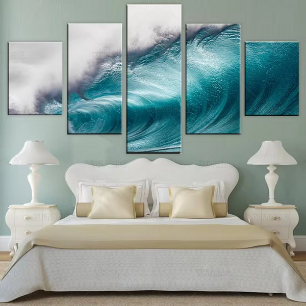 Huge Ocean Wave Seascape 5 Piece Canvas Wall Art Painting Wallpaper Poster Picture Print Photo Decor