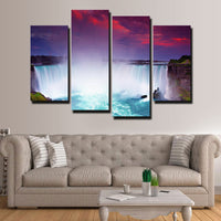 Red Sky Niagara Falls Nature Waterfalls 4 Piece Canvas Wall Art Painting Wallpaper Poster Picture Print Photo Decor