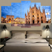 Night Piazza Del Duomo Milan Italy Cathedral 5 Piece Canvas Wall Art Painting Wallpaper Poster Picture Print Photo Decor