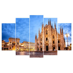 Night Piazza Del Duomo Milan Italy Cathedral 5 Piece Canvas Wall Art Painting Wallpaper Poster Picture Print Photo Decor