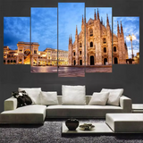 Night Piazza Del Duomo Milan Italy Cathedral 5 Piece Canvas Wall Art Painting Wallpaper Poster Picture Print Photo Decor